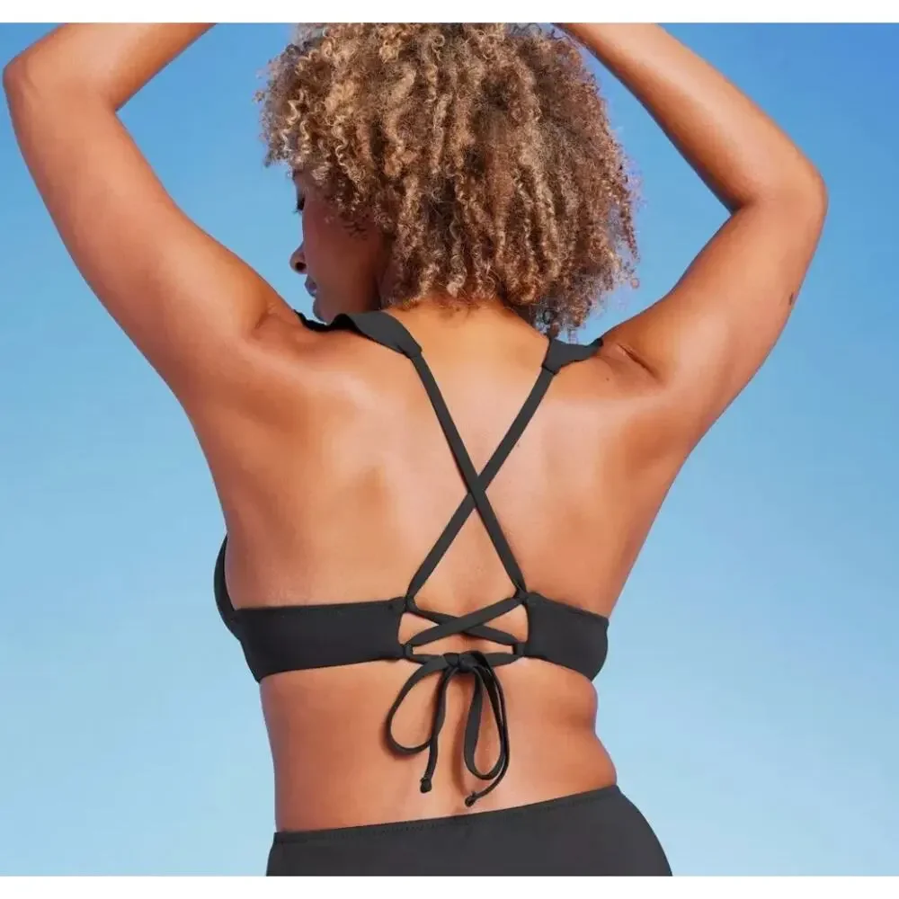 Shade & Shore Black Ruffle Bikini Top Medium NWT - Picture 4 of 6